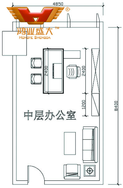 鸿业设计师将凭证客户提供尺寸，设计司理办公室家具CAD平面图