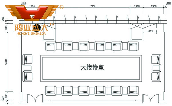 鸿业设计师凭证客户提供尺寸，设计的接待室家具CAD平面图