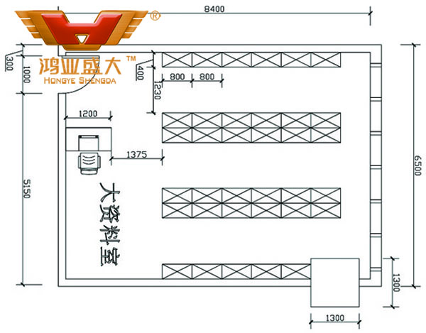 鸿业设计师凭证客户提供尺寸，设计资料档案室家具CAD平面图